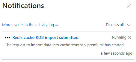 Screenshot showing the import progress in the notifications area.