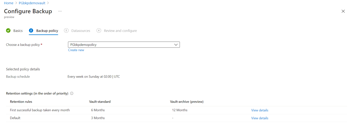 Screenshot that shows the option to add a backup policy.