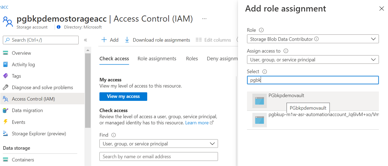 Screenshot that shows selections for adding a role assignment in the Azure portal.