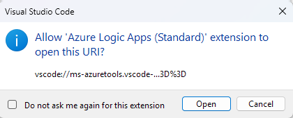 Screenshot shows prompt for extension to open Microsoft Azure tools.