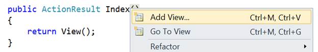 Screenshot of the menu that shows the add view selection.