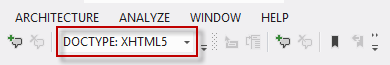 Screenshot showing the Target Schema for Validation Toolbar with DOCTYPE: XHTML5 selected from the dropdown list.