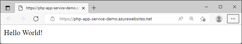 Screenshot of the sample app running in Azure, showing Hello World.