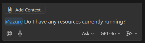Screenshot that shows the default ask mode state of the chat pane with an example prompt.