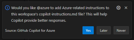 Screenshot of the Visual Studio Code notification to add the copilot instructions file to the workspace.