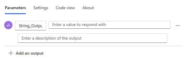 Screenshot of the response action output parameter.