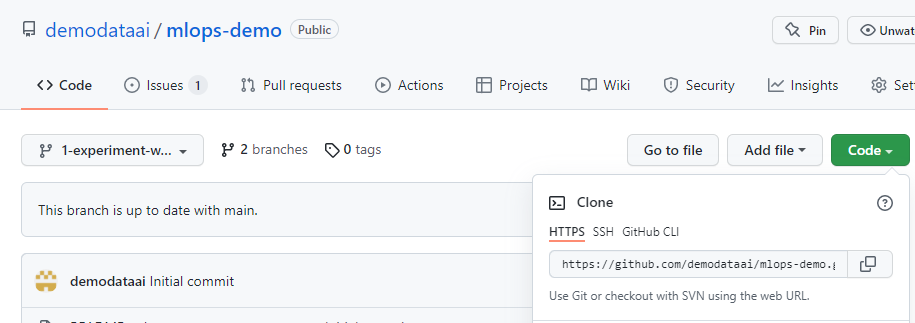 Screenshot of Git repo with the clone code button.