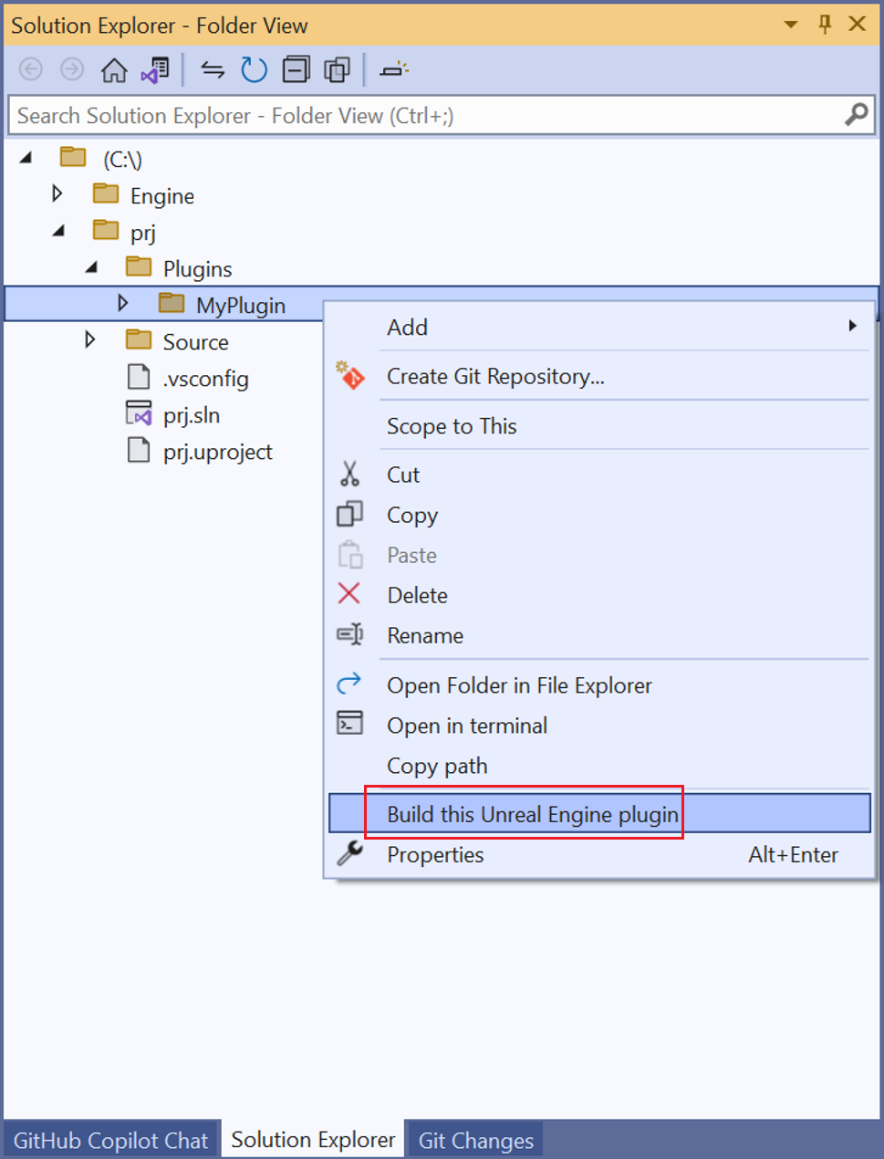 A screenshot of the menu to build the plugin.
